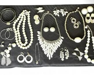 Vintage White and Silver Tone Costume Jewelry Collection