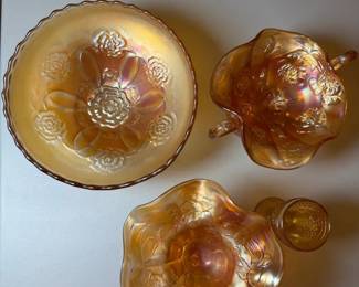 Carnival Glass Lot  Stemmed Sherbets and Flared Bowls 4 Pieces