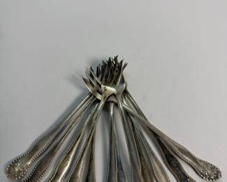 Set of 12 Antique Sterling Silver Oyster Forks w Original August Jacobs, Quincy IL Roll