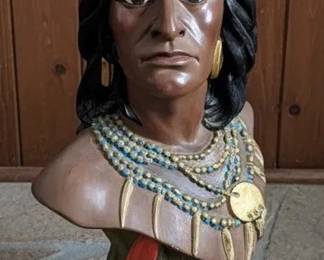 Large HandPainted Native American Bust Sculpture