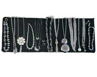 Elegant SilverTone Jewelry Collection with Watch Pendant