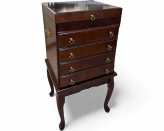 Mahogany Silverware Chest on Queen Anne Stand  4 Drawers  LiftTop TwoPiece Set
