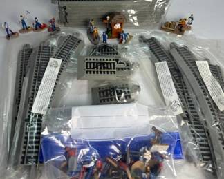 Train Track Accessory Lot with 20 Figurines, Straight and Curved Track, YSwitches, and WoodenTie