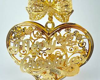 Set Of 7 Danbury Mint 2019 Gold Heart Ornaments