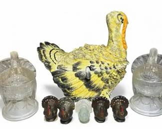 Vintage Thanksgiving Turkey Decor  Serving Set  Bowls, Candles, and Dishes