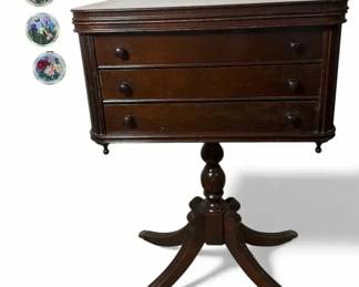 Vintage DropLeaf Pedestal Table with Three Floral Wall Plates