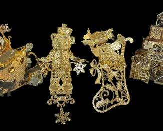 Danbury Mint Gold Ornament Lot  4 Pieces