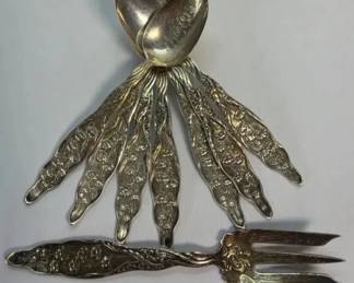 Sterling Serving Set  7 Spoons  1 Fork, Floral Pattern, Mixed Engravings