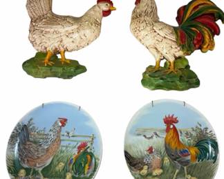 Rooster  Hen Wall Plaques with Matching Decorative Plates  Farmhouse Decor Set