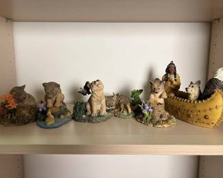 Wolf Cub Figurine Collection by Michael Adams with Native American Canoe Figurine