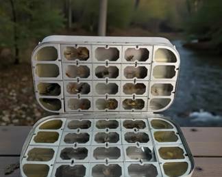 Vintage Metal Fly Fishing Case with 32 Assorted Flies