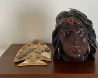 Arrowhead Display Plaque and Vintage Painted Wall Mask