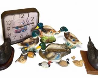 Duck Figurine Collection with Napco Pieces and Wall Clock