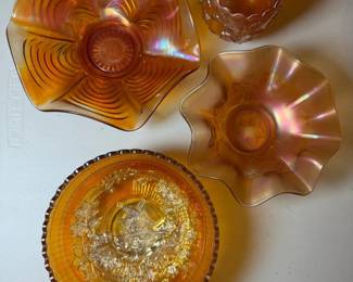 Carnival Glass Lot  Windmill Bowl, Leaf Berry Bowls, and Rose Pattern Tumbler