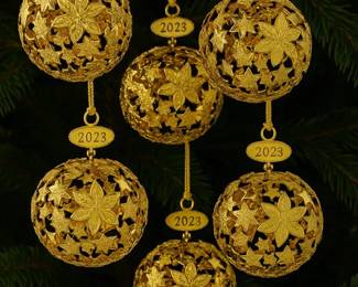 Set Of 6 Poinsettia Danbury Mint Annual Gold Ornaments