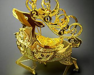 Set Of 5 2016 Gold Fanciful Reindeer Danbury Mint Ornaments