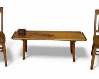 Small Wooden Table with Two Matching Chairs and Coaster Set