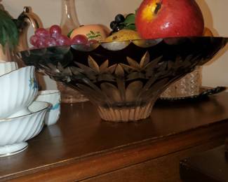 Blue/clear cut glass bowl