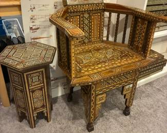 Handsome Syrian inlay furniture and décor, including tables, boxes, and accent pieces.