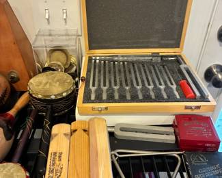 Tuning fork set, train whistles