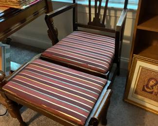 Spindle back arm chair and matching ottoman