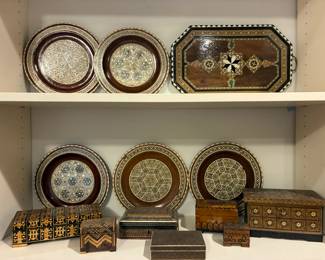 Selection of Middle Easter decorative plates and boxes