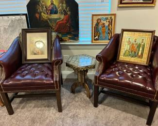 Pair of vintage tufted club chairs