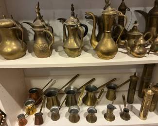 Vintage Middle Eastern brass dallah and ibrik coffee pots