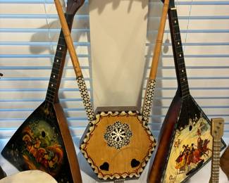 Hand painted balalaikas and lyre