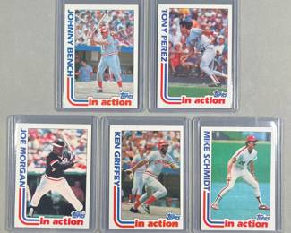 1982 Topps In Action Stars. Bench, Perez, Morgan, Griffey Sr., Schmidt.