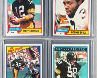 Steelers. Topps 81 Bradshaw 375, Shell 90, 84 Harris 3, 80 Jack Lambert 280.