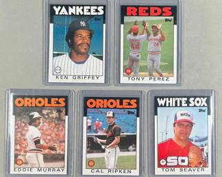 1986 Topps MLB Stars. Griffey Sr., Perez, Murray, Ripken, and Seaver. 