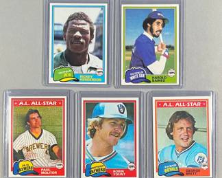 1981 Topps MLB Hall of Famers. Henderson, Baines Rookie Card, Molitor, Yount, and Brett.