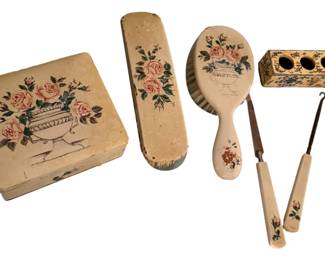antique painted wood dressing set