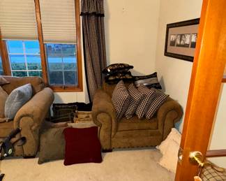 Art, throw pillows (like new) and loveseat and chair (hardly used)