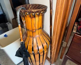 Umbrella stand and vintage cane