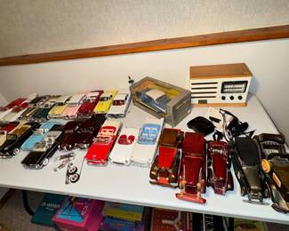 Die cast vintage cars, and wood cars