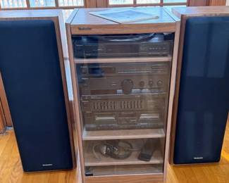 Vintage Technics S2200 Stereo System with Floor Speakers WoodFinish Cabinet