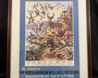 Framed Art 1936 North American Wildlife Conference Poster Johnny Johnson Nature Photograph