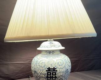 Blue White Porcelain Temple Jar Lamp Double Happiness Ginger Jar Lamp