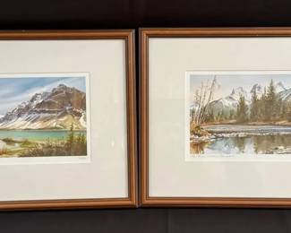 07 Two Original Watercolors by Alice Saltiel Bow Lake, Banff Three Sisters, Canmore
