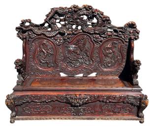 Carved Japanese Dragon Bench Chest
