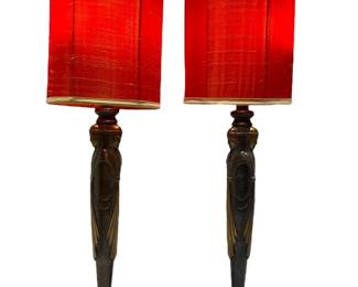 Pair of Art Deco Egyptian Revival Lamps
