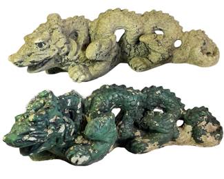 Two Concrete Painted Chinese Dragon Garden Sculptures
