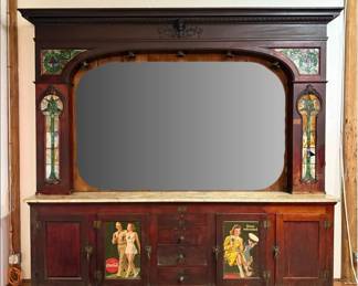 Early 20th C. Marble & Stained Glass Tavern Back Bar
