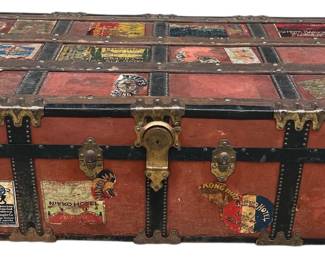 Antique Travel Trunk with World Stickers

