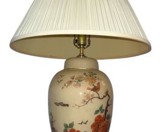 Vintage Chinese Motif Painted Glass Table Lamp
