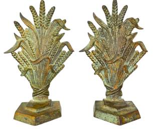 Vintage Art Nouveau Wheat Sheaf Cast Metal Bookends
