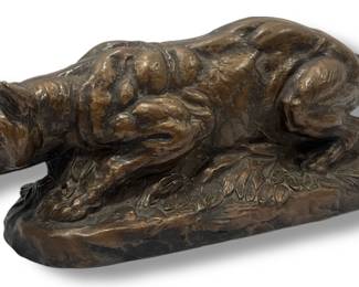 JOSEPH BOULTON Crouching Cougar Bronze Sculpture
