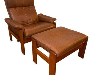 A SVEN ELLEKAER for SKIPPER MOBLER Brown Leather Chair and Ottoman
